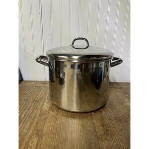 Vintage Revere Ware 10 Qt Stock Pot Pan Stainless Steel Disc Bottom W/Lid